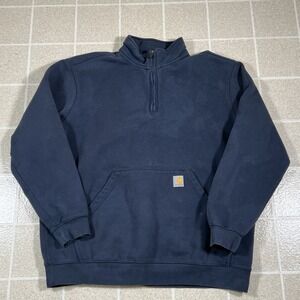 Carhartt Sweatshirt Mens XL Blue 1/4 Zip Pullover Fleece Mock Neck Workwear